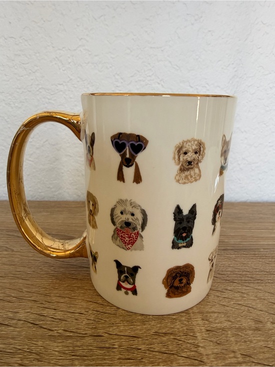 Other - Paper Crane Dog Pattern Ceramic Mug with Gold Handle